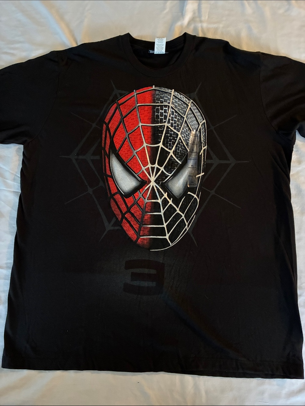 Spiderman Black Tee with Red & Silver Mask Art